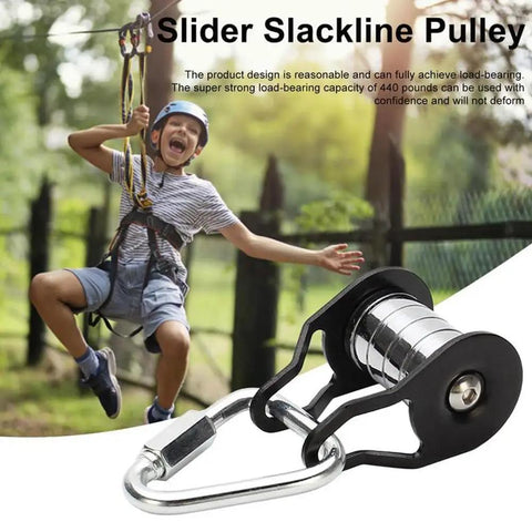 Slackline Pulley With Carabiner For Kids Backyard Zipline And Slackline Training Essentials Easy To Install Heavy Duty Gear