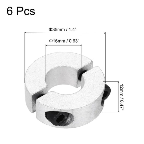 6 pcs Aluminum Shaft Collar 16mm Bore Double Split Clamp Collars With M5 Set Screws For Industrial Automation And Conveyor Belt Systems Pack Of Six