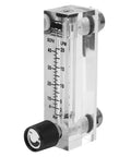 Go-To Adjustable Panel Mount Gas Flow Meter for Welding and Air Systems, brass female BSP 1/4 inch fittings, clear acrylic body