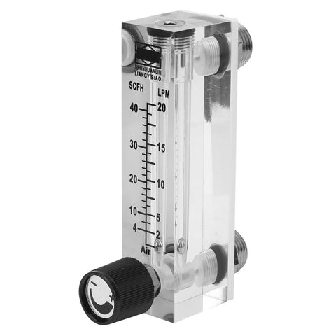 Go-To Adjustable Panel Mount Gas Flow Meter for Welding and Air Systems, brass female BSP 1/4 inch fittings, clear acrylic body