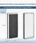 MA Series 40 Replacement Filter Pack of 2 for Air Purifier, showing dimensions and materials of 3 in 1 filtration system.