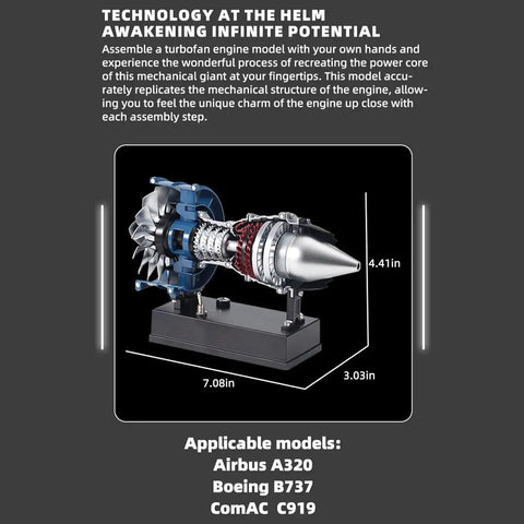 All Metal Turbofan Engine Model Kit That Actually Runs With Transparent Cover 1 to 20 Scale 170 Parts on display stand