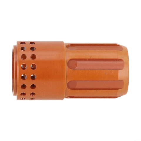Premium Swirl Ring Consumables Kit For 220994 Plasma Cutter with elongated orange design and holes for airflow stability.