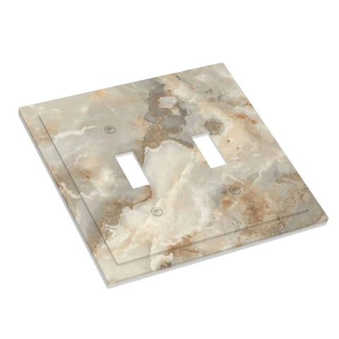 Light Slate Marble Pattern Double Toggle Switch Plates Decorative Outlet Cover Wall Faceplate With Premium Dual Gang Design for kitchen or bathroom.