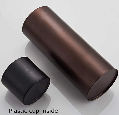 Heavy Duty Bronze Toilet Plunger With Metal Canister Holder And Drip Cup showcasing separate plastic liner interior view