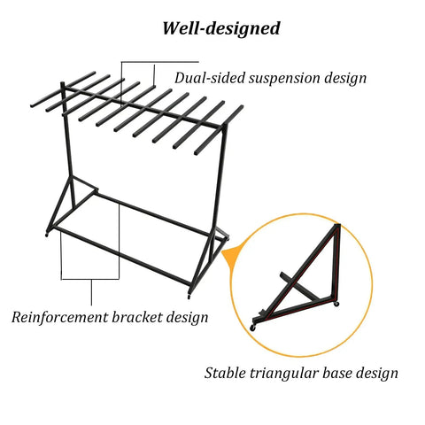 Rolling Life Vest Organizer Rack Is Total Game Changer For Sorting Water Sports Gear With Open Tiered Hooks, dual-sided design.