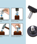 Installation steps for Badass Heavy Duty Adjustable Furniture Levelers With Tee Nuts Kits Black Steel and Rubber Pads.