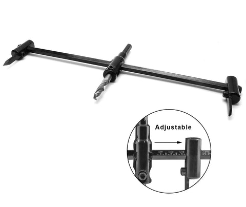 Adjustable Circle Hole Cutter For Wood And Drywall From One And Three Sixteenth Inch To Twelve Inch With One Eighth To Two Inch Cutting Depth And Three Eighth Inch Shank Includes Drill Bit And Hex Wrench For Plaster Plastic Plywood Pro Grade Aracombie, side view showing adjustable feature.