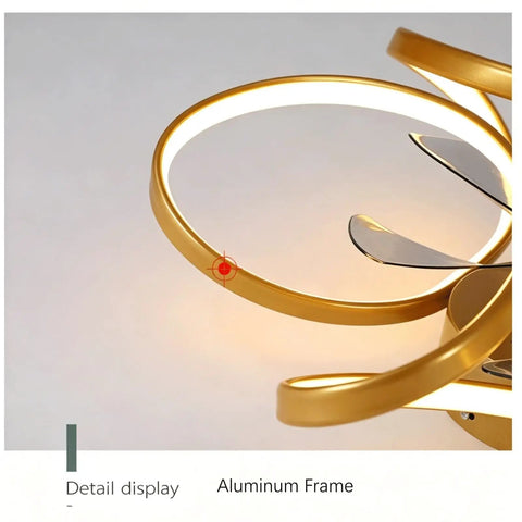 Slick Three Speed Ceiling Fan With Light Featuring Invisible Abs Blades Led Fandelier Semi Flush Mount Remote Control Flicker Free Lighting showing detailed aluminum frame design.