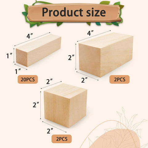 24 Piece Basswood Carving Blocks Kit With 3 Sizes For Whittling And Crafts showing basswood blocks in three sizes and quantities