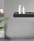 Wall Mounted Spray Bottle Holder And Storage Organizer Rack For Garage Car Wash Home Cleaners Built Tough Black Iron Frame on wall with two white bottles.