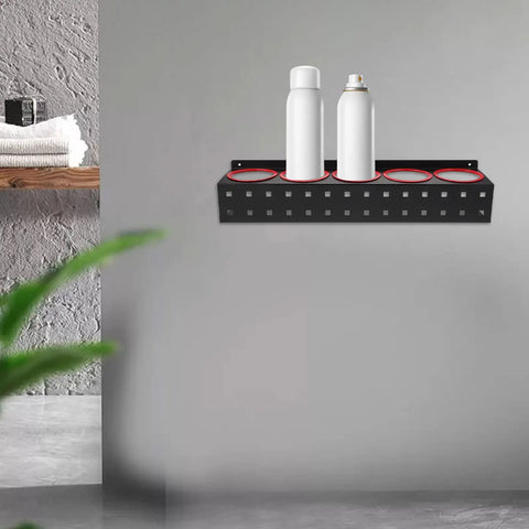 Wall Mounted Spray Bottle Holder And Storage Organizer Rack For Garage Car Wash Home Cleaners Built Tough Black Iron Frame on wall with two white bottles.