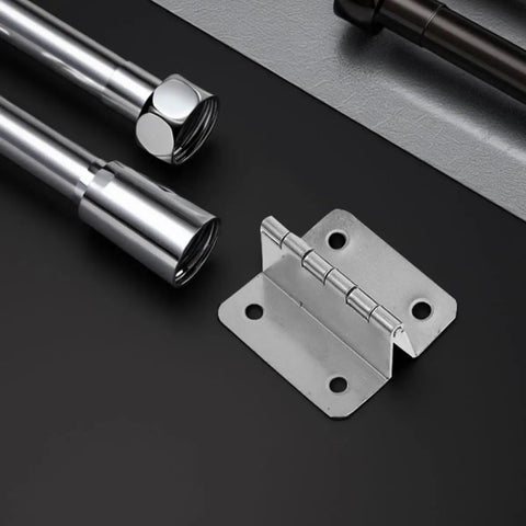 Four Fold Four Hole Stainless Steel Cabinet Door Hinges Set with right angle folding on a black surface