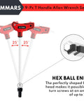 Nine Piece T Handle Hex Key Set With Ball End, Metric 2mm To 10mm, showing T handle design and hex ball end angle capability.