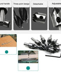 Killer Pro Grade Woodworking Chamfer And Countersink Kit Boasts Dead Nuts Accurate Hss Hex Shank Drill Bits on display with adjustable features.