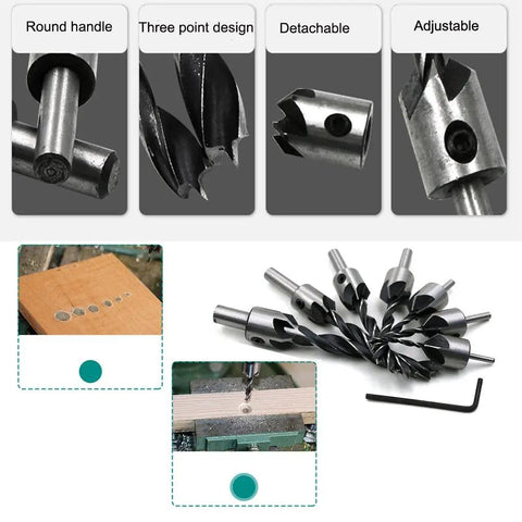 Killer Pro Grade Woodworking Chamfer And Countersink Kit Boasts Dead Nuts Accurate Hss Hex Shank Drill Bits on display with adjustable features.