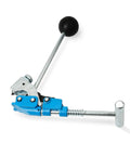 Heavy Duty Center Punch Tool With Adapter For Quick Clamp Setup Fits 3/8 Inch Wide Clamps Up To Eight Inches Diameter side view with black handle.