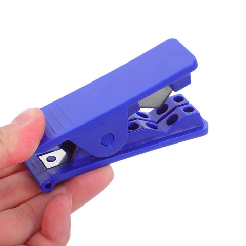 Bike hydraulic brake hose tube cutter tool, blue plastic, for MTB disc brakes