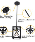Industrial Pendant Light Fixture With Cross Lantern Shade Black Hanging Chandelier for different ceiling types and adjustable stems
