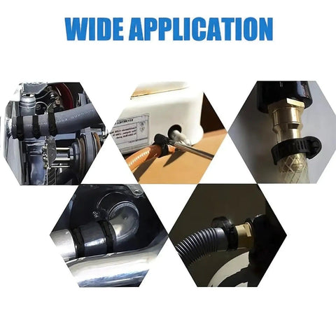 Various uses of Black Stainless Steel Worm Gear Hose Clamp Set Adjustable 6 To 38mm Assortment for plumbing and mechanical projects.