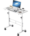 Adjustable Standing Desk On Wheels For Treadmills And Home Offices Portable Laptop Workstation 31.5 To 46.9 Inches White With Lockable Wheels
