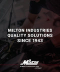 Digital Tire Inflator With Gauge 14 Inch Rubber Hose 250 PSI 3 In 1 Inflate Deflate And Measure Brass Lock On Chuck Car Accessory Kit Accurate Readings And Durable Compressor Tools, background image of a workshop environment with a focus on quality tools from Milton Industries, established in 1943.