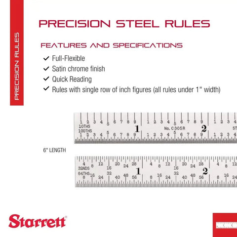 Full Flexible Steel Rule With Satin Chrome Finish, Quick Reading Inch Graduations, 5R Scale, Features Overview Image