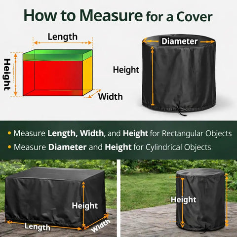 Diagram showing how to measure for a Custom Fit Dust Protection Cover For Equipment And Furniture Made To Measure Protective Cover