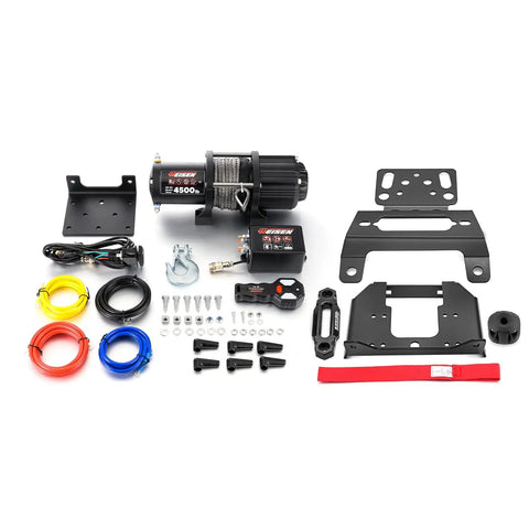 WeiSen 4500lb Electric Winch Kit With Remote For Polaris RZR XP 1000 And General Models. Complete off-road winch setup with accessories.