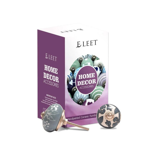 Assorted Ceramic Cabinet Knobs Set Of 12 In Grey And White With Vintage Old School Charm, two knobs with chrome hardware in box