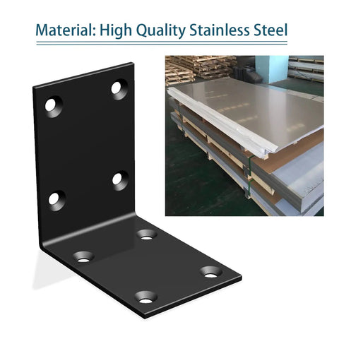 Heavy Duty Black Stainless Steel Shelf Bracket Right Angle L Shape Corner Support for Wood Walls, plate material shown