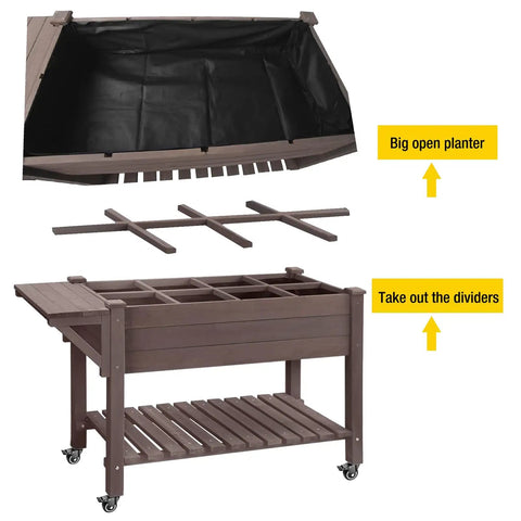 Big Ol Raised Garden Bed On Wheels With Grow Grid And Storage Shelf, showing removable dividers and large open planter