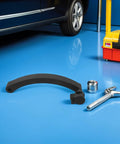 High Quality Tire Balance Machine Handle Replacement Grip Heavy Duty Plastic Pull Tool For Wheel Caliper Gauges, alongside tools on blue surface.