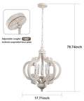 Farmhouse 5 Light French Country Wood Chandelier For Dining Room And Kitchen Island, Rustic White Pendant Fixture dimensions
