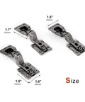Invisible Hydraulic Damper Soft Close Metal Hinges For Furniture And Wood Doors Perfect For Kitchen Cabinets And Cupboards Half Overlay 2 Pack; three hinges with dimensions.