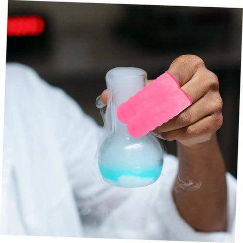No Sweat Finger Shields Durable Anti Static Pink Latex Covers For Joint Relief And Cracked Skin Repair on hand holding a flask.