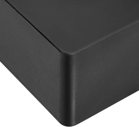 Close-up of black Rectangular Plastic Desk Organizer With Durable Storage Trays for Office Essentials.