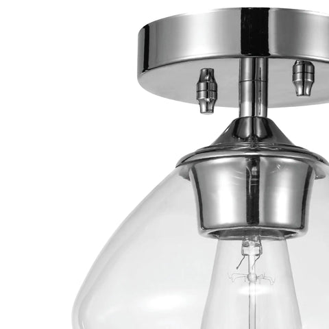 Close-up of Harrow 1-Light Semi-Flush Mount Ceiling Light in chrome with clear glass shade, detail of bulb area