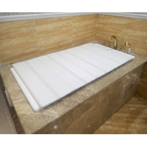Chill Mode On With This Premium Foldable Insulated Bathtub Cover And White PVC Bath Tray quick release drain stopper on bathtub.