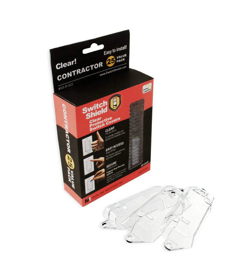 Clear Rocker Style Light Switch Guards 25 Pack For Home And Office Child Safety Covers, plastic easy install kit in packaging