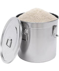 Pro Level Heavy Duty 304 Stainless Steel Airtight Kitchen Canister With Rock Solid Locking Lid and Grippy Handles Mega Pantry Storage Bin for rice filled.