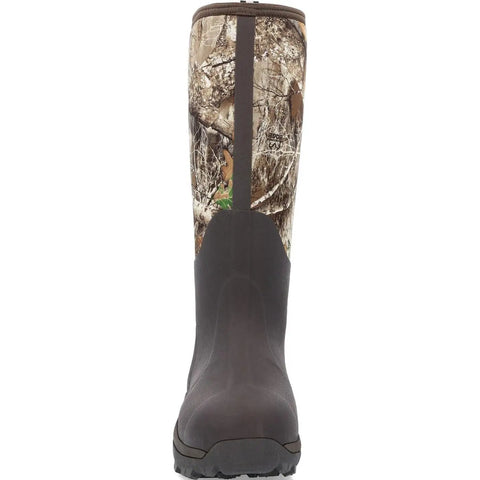 Men's Woody Max Rubber Insulated Work Boots Realtree Edge Camo Waterproof Hunting Footwear for Severe Wet and Extreme Cold Conditions, front view.