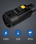 Type 1 To Type 2 EV Charging Adapter 32A 7KW SAE J1772 To IEC 62196 Converter with fast plug and IP54 weatherproof design