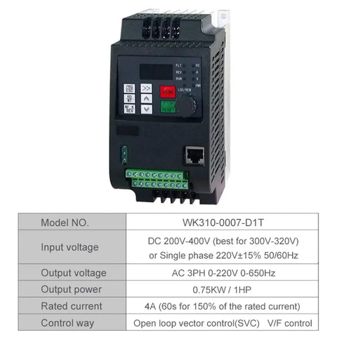 Solar Ready VFD Inverter Drive For AC Motors 0.75kW 1.5kW 2.2kW 220V Variable Frequency Controller With DC Input on black unit