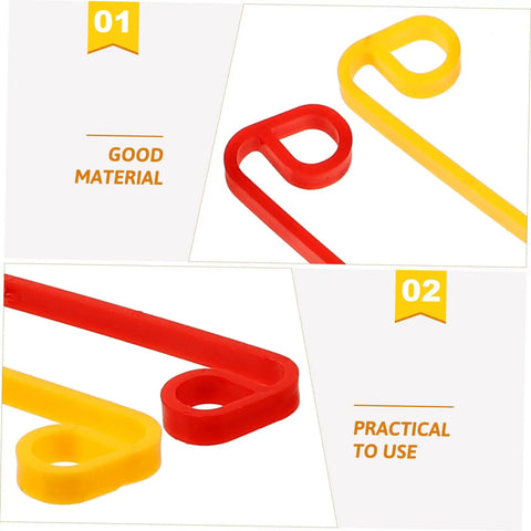 Close-up of red and yellow durable plastic mower blades from 20 Pack Durable Plastic Grass Mower Blades Replacement for Lawn Care.