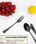 Portable Stainless Steel Travel Utensil Set With Case Reusable Fork And Spoon for Work Camping Picnics Dishwasher Safe Black Cutlery Kit with cherry tomatoes and lemon