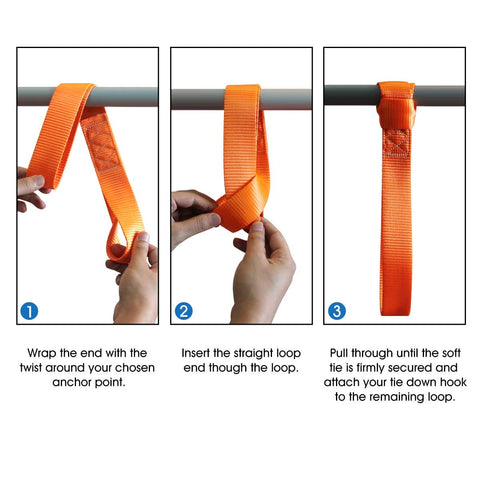 Step-by-step guide using Soft Loops Tie Down Straps 4 Pack 12,000 Lbs Max Strength 18 Inch By 1.7 Inch Heavy Duty Motorcycle Tie Downs.