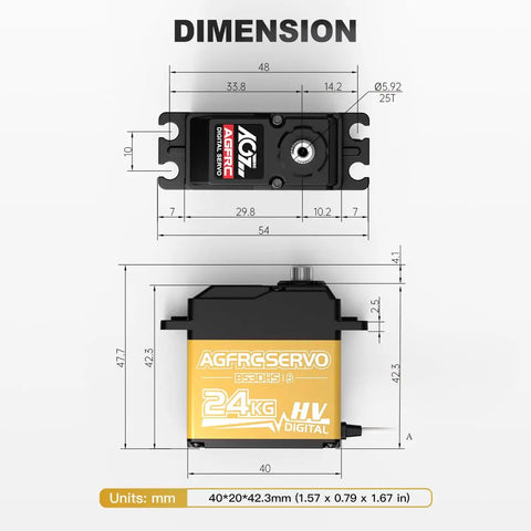 Dimensions diagram of Beefy 24Kg Digital High Torque Programmable Metal Gear Steering Servo For 1/10 RC Cars Trucks And Crawlers