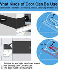 Image showing Heavy Duty Door Mount Bracket For Lockboxes Featuring Slick Swivel Hooks and dimensions for door compatibility.