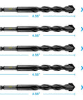 Five black 3/8-inch carbide masonry drill bits with hex shanks, about 4.56 inches long